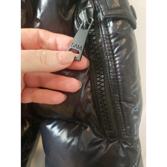 SAM. New York Jacket Down Puffer Glacier Boys Kids Sz12 Black Missing Hood - Picture 5 of 13